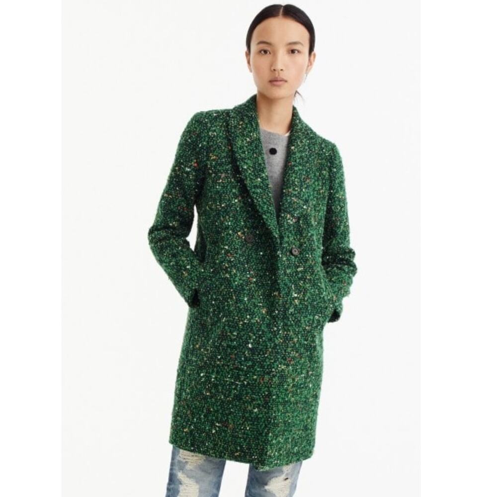 NEW J. Crew Daphne Italian Tweed Topcoat in Green Size 00